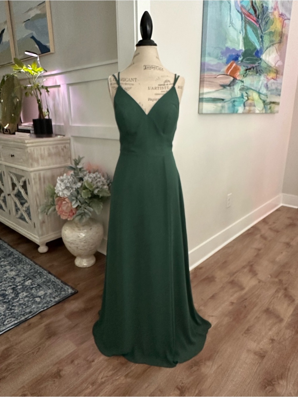 Azazie Pine Green Chiffon Bridesmaid Dress Size A8 (US 8) Formal Gown